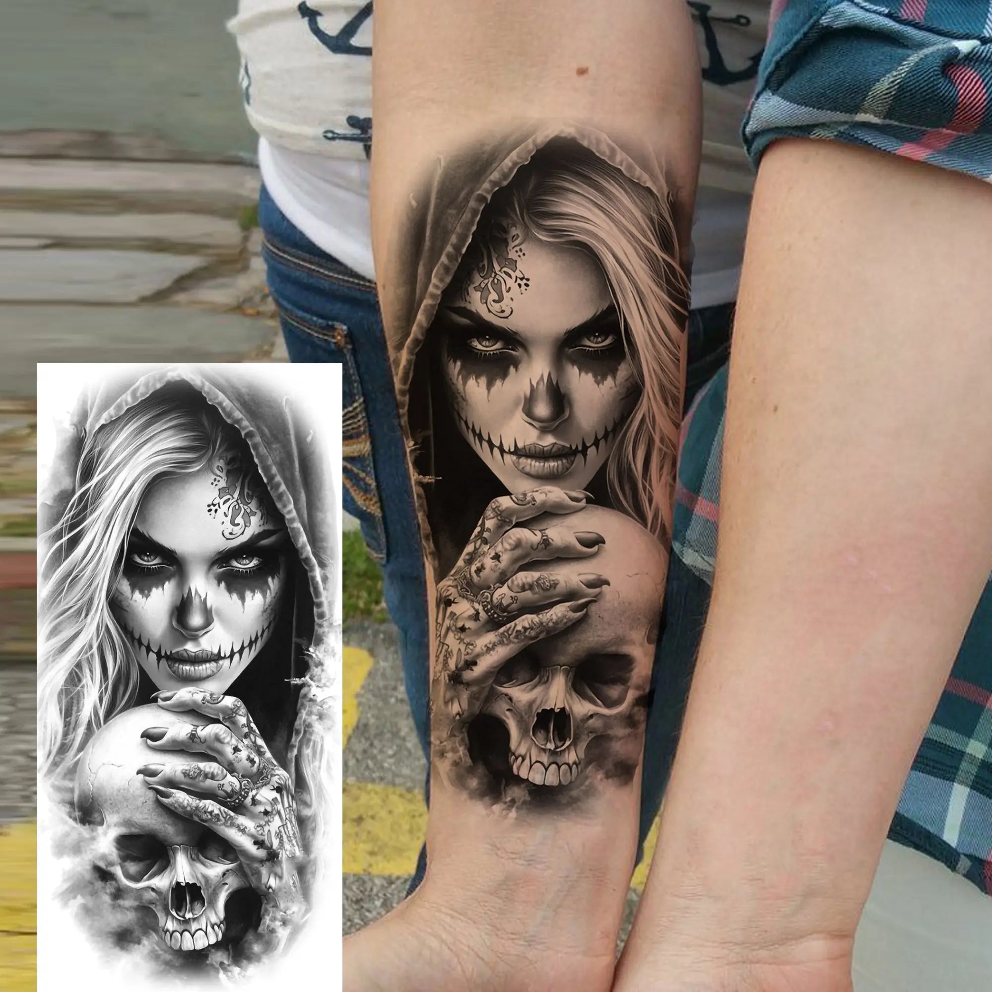 1 Sheet Bad Guy Robber Poker Temporary Tattoos For Men Women Gangster Joker Rebel Waterproof Realistic Fake Tattoo Arm Stickers