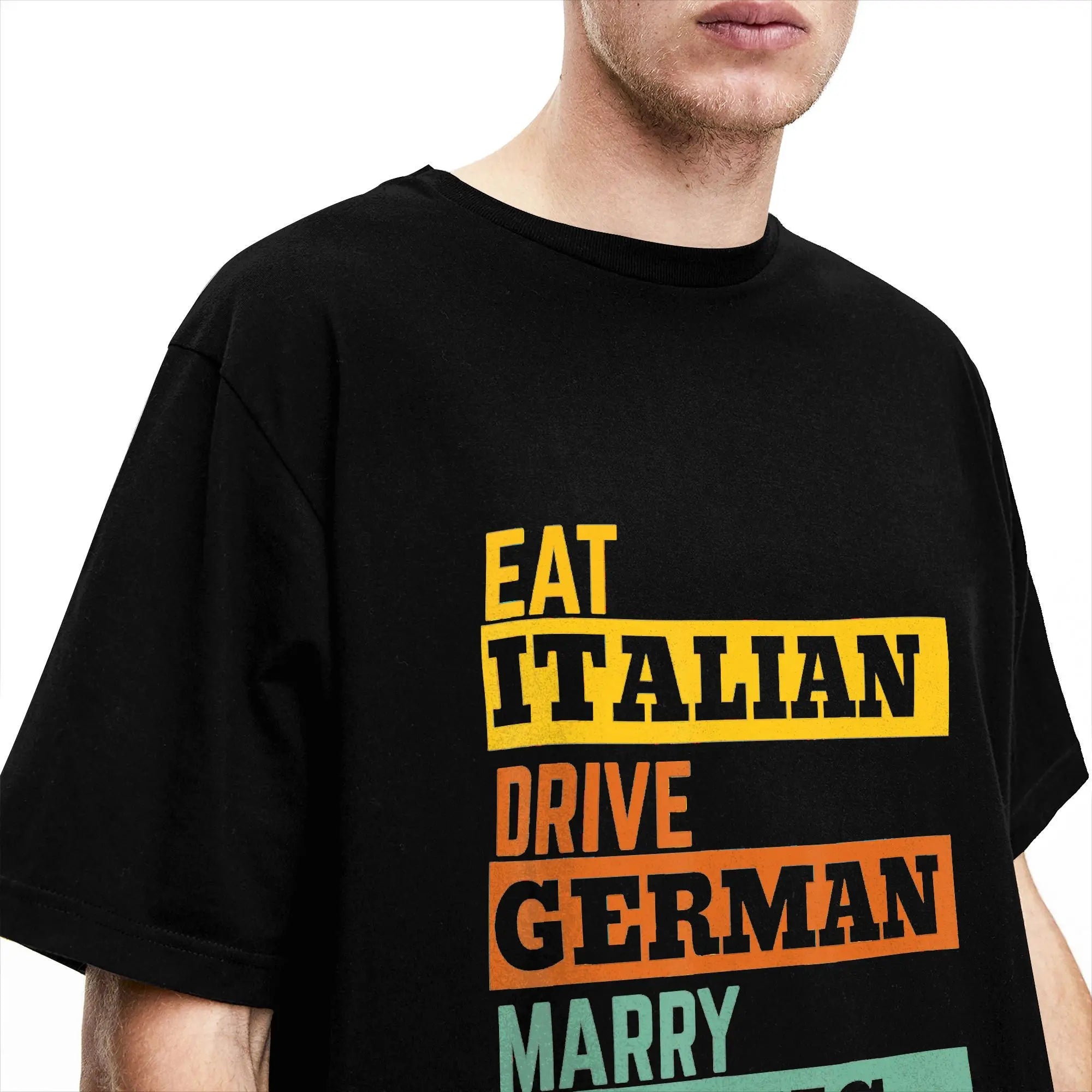 Men's T-Shirts Eat Italian Drive German Marry Slavic Retro Humorous Cotton Tee Shirt Short Sleeve T Shirts O Neck Clothes Summer