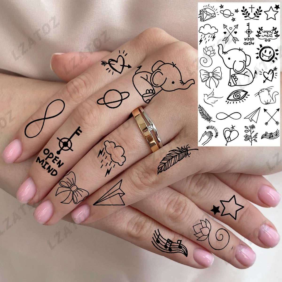 Realistic Eye Flower Temporary Tattoos For Woman Adults Rose Butterfly Tiny Fake Tattoo Sticker 3D Finger Waterproof Tatoos