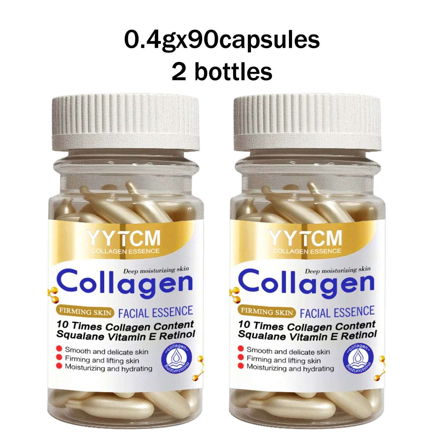Collagen Firming Capsule Essence, Moisturizing and Hydrating for Smooth Skin, Contains Plant-Based Squalane, Retinol, and Vitamin E Deep Hydration Essence (0.4Gx30 Capsules)/Bag-1 Bag