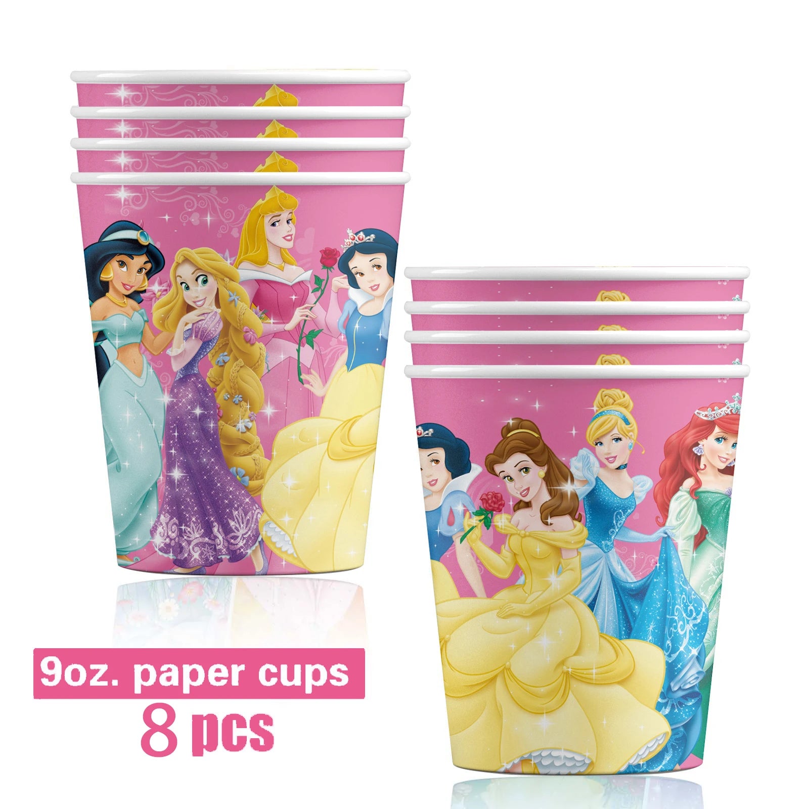 Princess Party Cups Supplies,9oz Disposable Paper Cups for Kids Girls Princess Birthday Party Decorations Tableware