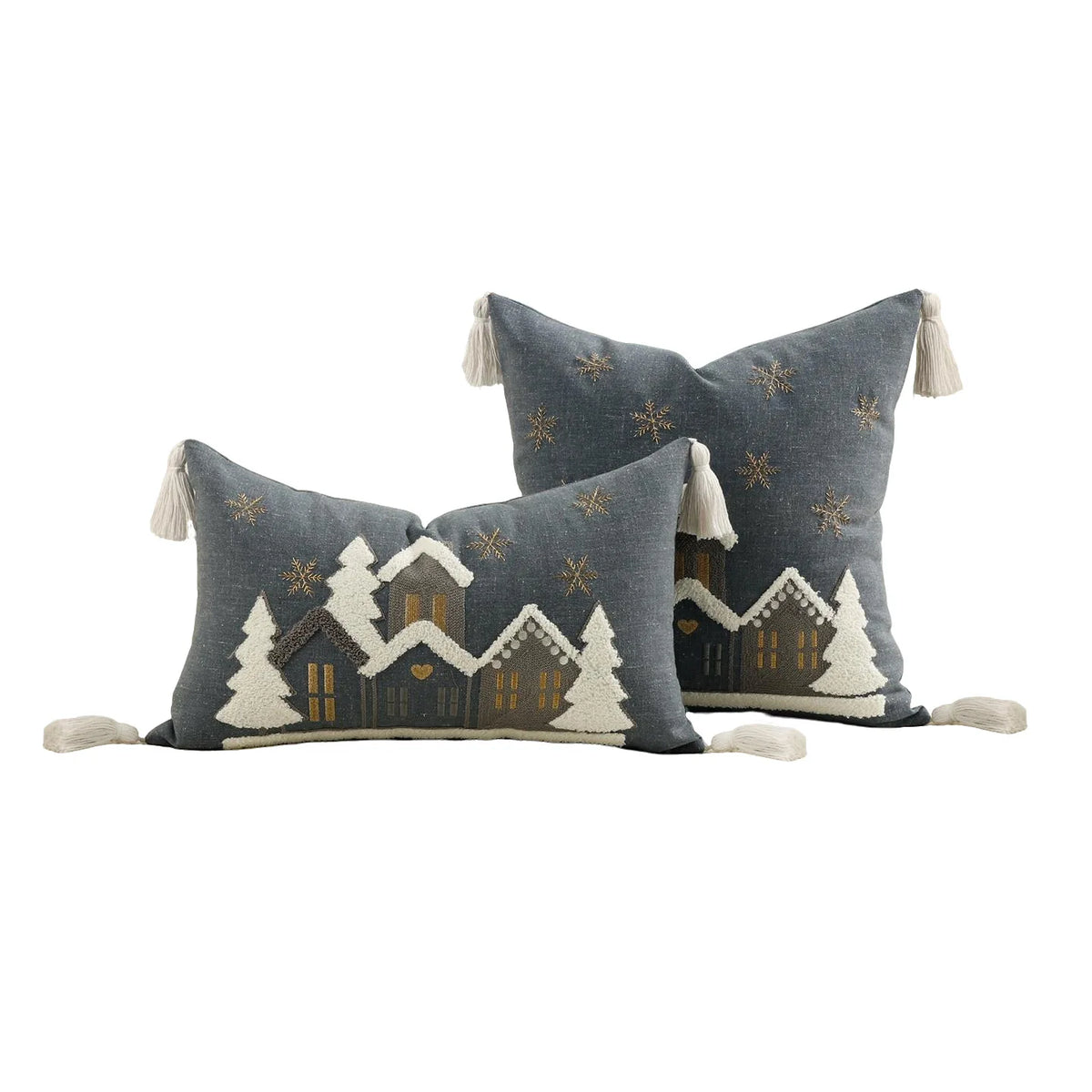 Christmas Cartoon House Embroidered Throw Pillowcase Universal Multi-Size Cushion Cover 30x50cm 45x45cm for Multi-Room Decor