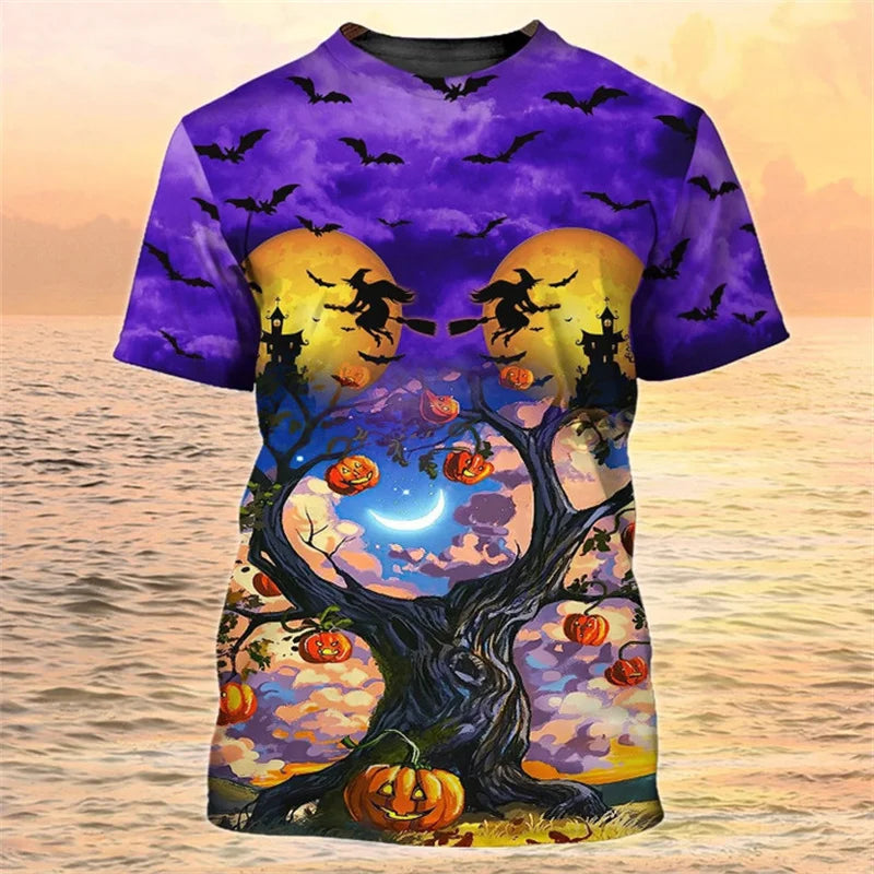 Happy Halloween Pumpkin T-shirt 3D Printed Colorful Round Neck T Shirts Men Kids Short Sleeve Tops Oversized Street Tee Shirt