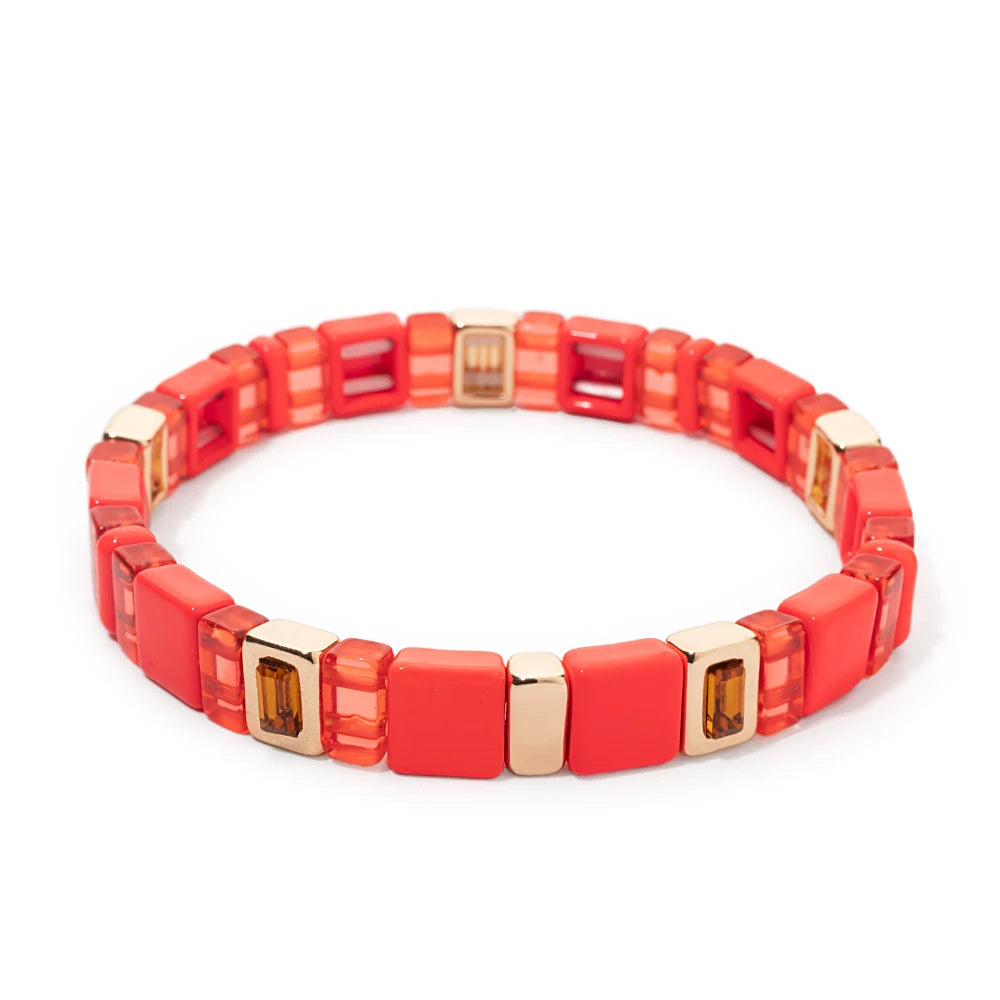 2024 New Design Acrylic Beads Bracelets For Women Red Green Flower Charm Bangle Inlaid Zirconia Beads Jewelry Sets