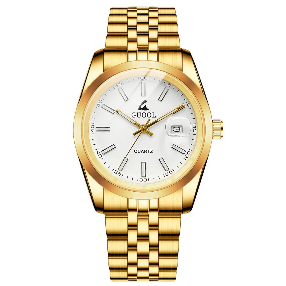 New Hot-Selling Men's Stainless Steel Five-Link Steel Band Watch with Arabic Numerals, Business Style, Round Case, Calendar Display Function, Valentine's Day Gift, Father's Day Gift