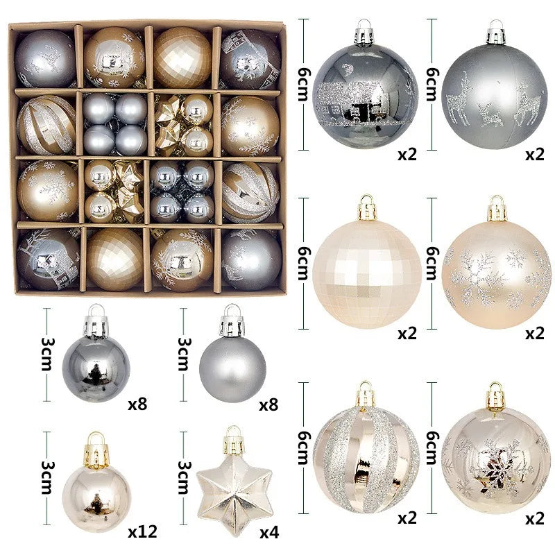 44Pcs 3-6CM Christmas Ball Merry Christmas Tree Topper Decoration for Home Decor Holiday New Year 2026 Navidad Gifts Supplies