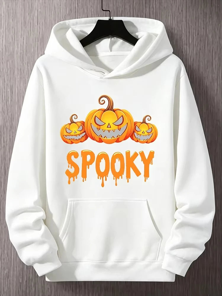 2026 Men Halloween Hoodie Spooky Pumpkin Graphic Print Pullover Hooded Sweatshirt Autumn Casual Long Sleeve Streetwear Tops