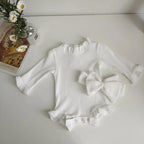New Spring and Autumn Pit Stripe Rompers for Infants and Young Children Headband Set Girls Baby Bodysuits