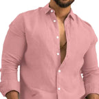 Solid Color Cotton Linen Plain Shirt Men Classic Button-up Lapel Long Sleeve Shirts Spring/ Summer Fashion Loose Mens Top Shirts