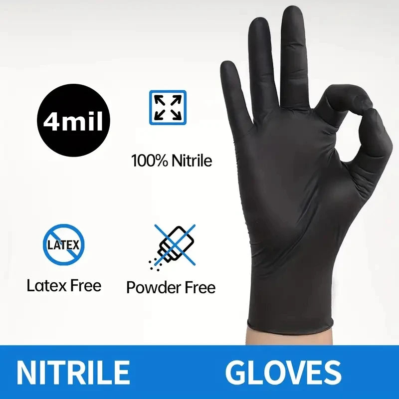 20/50/100PCS Black Nitrile Gloves Disposable Latex Powder Free Gloves for Kitchen Cleaning Industrial Working Hair Dye Gloves