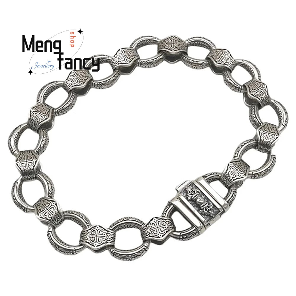New Bracelet Is Exquisitely Carved With A Vajra Clasp, Featuring A Unique Retro, Powerful, Fashionable And High-End Look Luxury