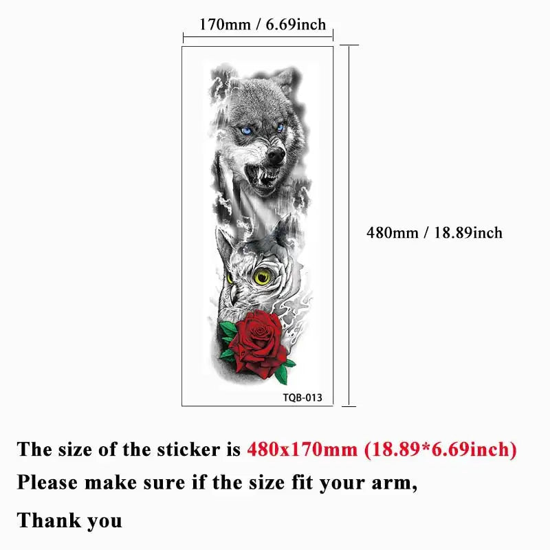 Tattoo Sticker for Men Women Tribal Totem Full Arm Tattoo Fake Temporary Tattoos Sleeve Wolf Skull Tatoo Temporari Waterproof