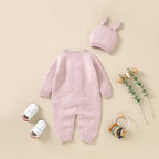 Infant Baby Rompers Knit Newborn Girl Boy Jumpsuit Long Sleeve Autumn Toddler Child Clothes Hat 0-18M Fashion Solid 2PC Overalls