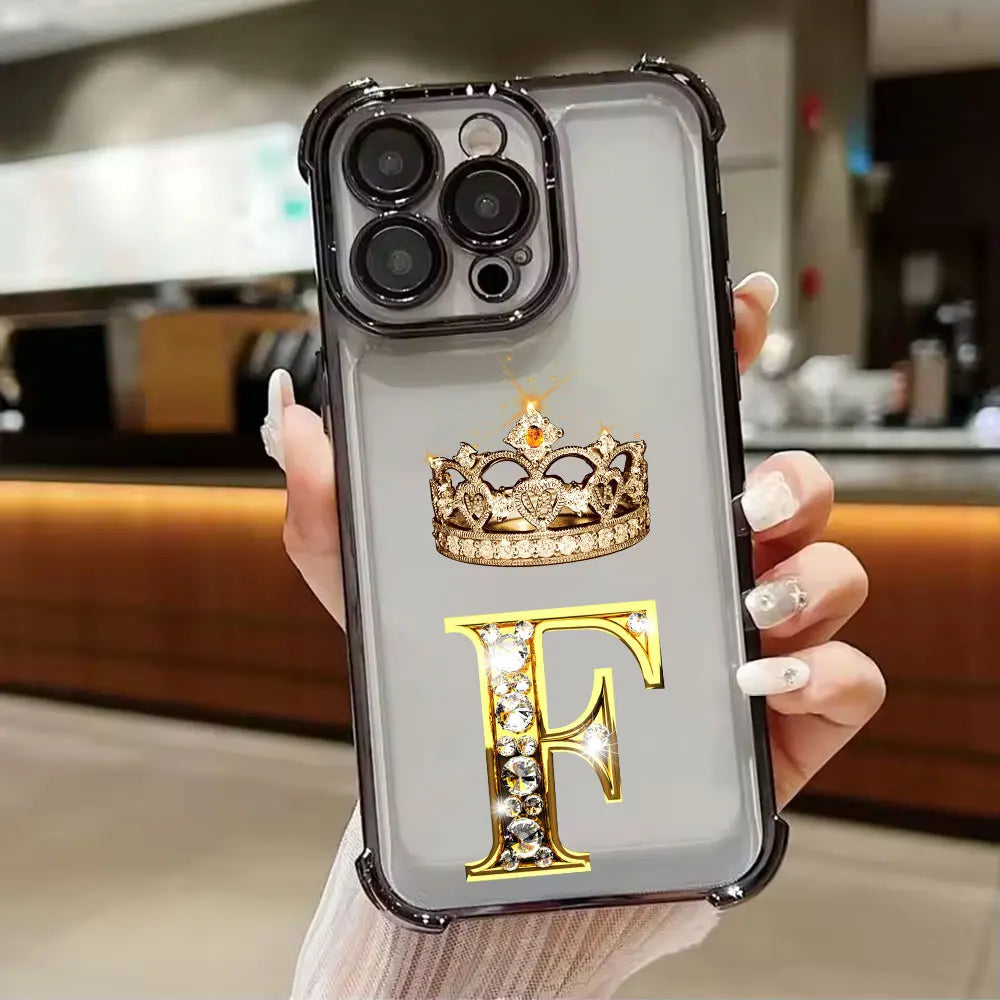 K W N F J O Initial Letter Phone Case for iPhone 11 13 15 16 17 Pro Max 14 Plus 17Air 16E 13 Pro 12 Mini 17Pro Soft Clear Cover
