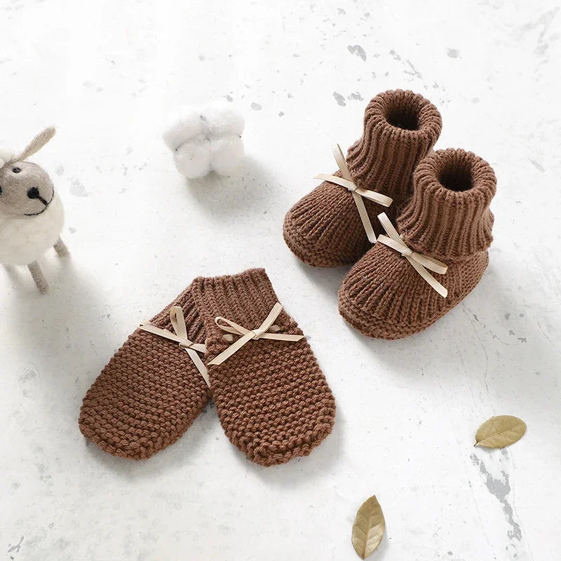 Newborn Baby Clothes Set Knitted Infant Girl Boy Romper +Hat +Gloves +Shoes Fall 4PC Long Sleeve Jumpsuit Outfits +Mitten +Boots