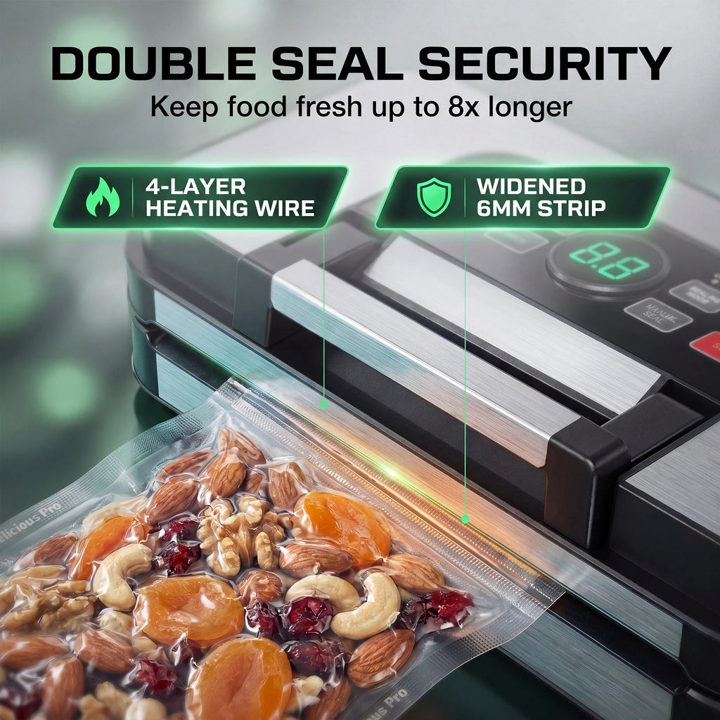 95KPA Dual Pump Vacuum Sealer Machine 10 Modes Double Seal Dry/Moist Food Vacuum Packing with Hose & Roll Bags Upgraded Design