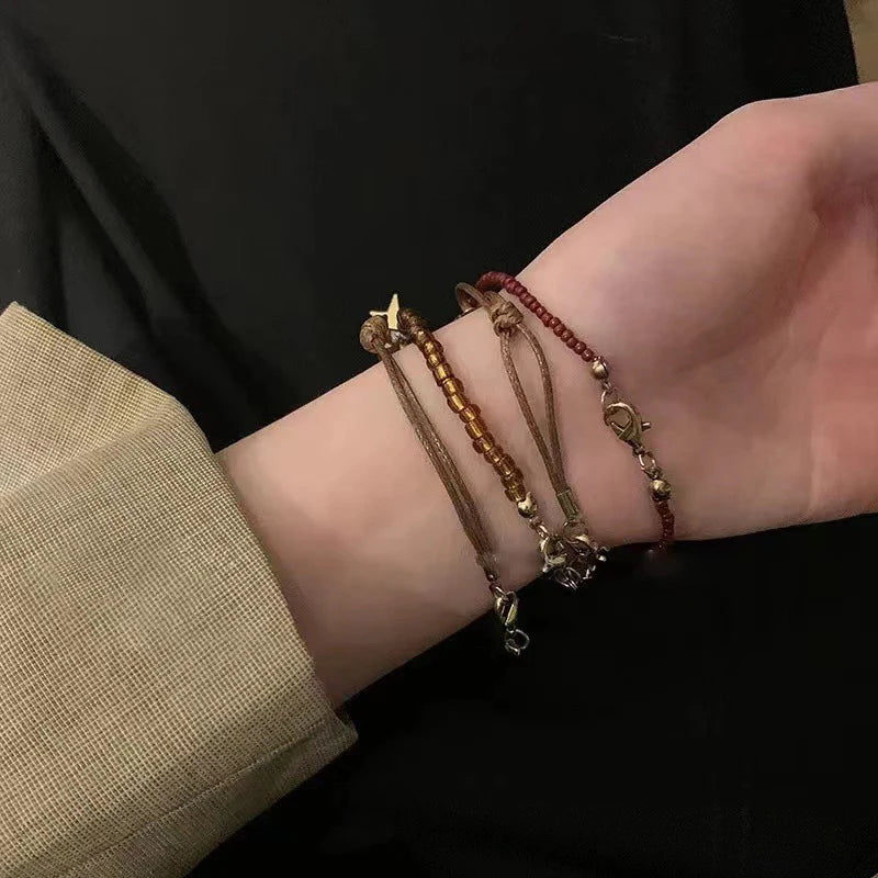 4Pcs Vintage Hand Woven Beaded Bracelet For Women Girls Creative Ethnic Style Stacked Bracelet Set Jewelry Accessories Gifts