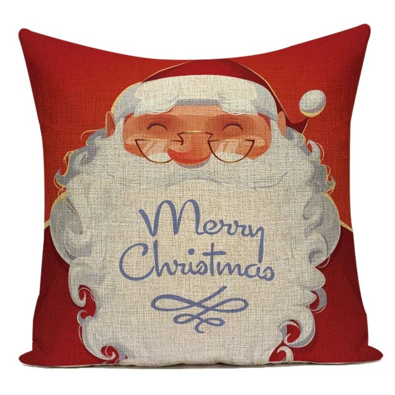 Merry Christmas Cute Cartoon Decorative Pillows Case Santa Christmas Tree Deer Snowman Polyester Cushion Cover For Bed Room
