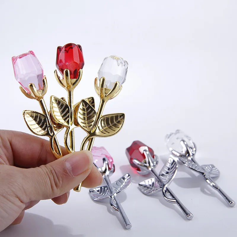 Valentines Day Gift Crystal Glass Rose Artificial Flower Silver Gold Rod Rose Flower For Girlfriend Wedding Gifts For Guest