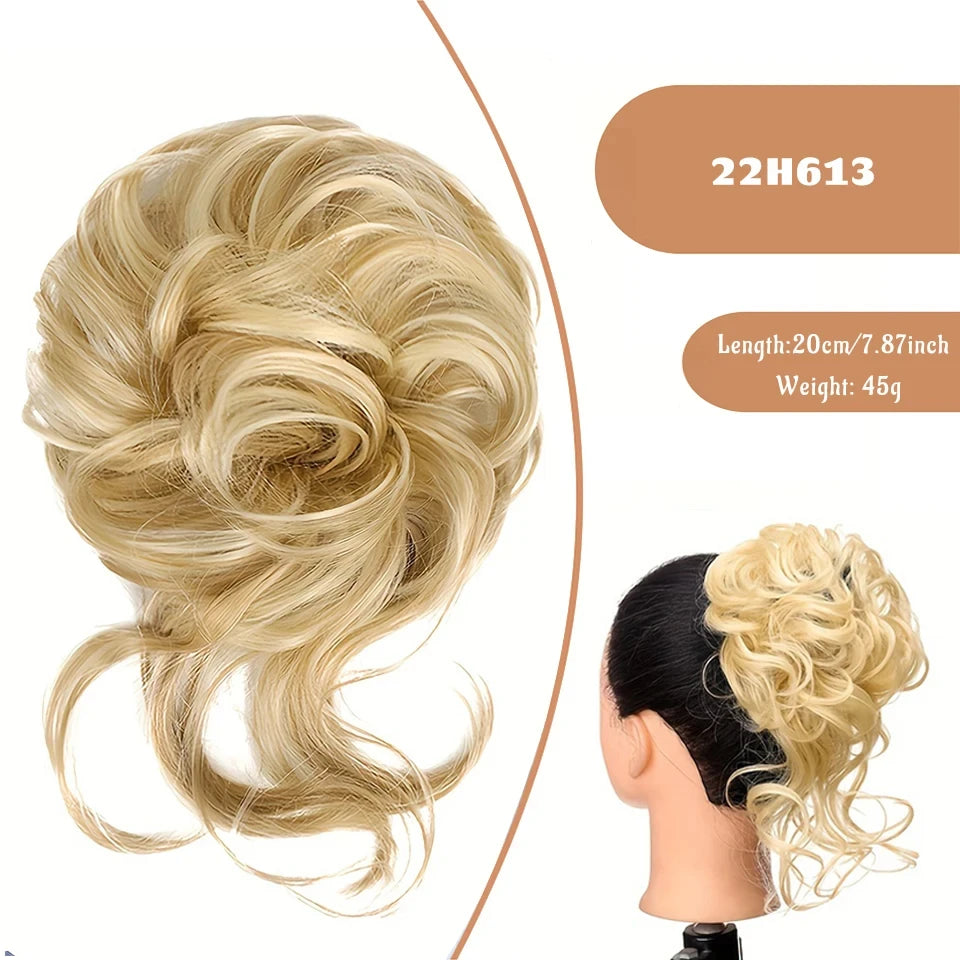 OLACA Synthetic Hair Bun Bands Blonde Black Messy Curly Chignon Donut Updo Scrunchies Fake Hair Pieces For Women Hair Extensions