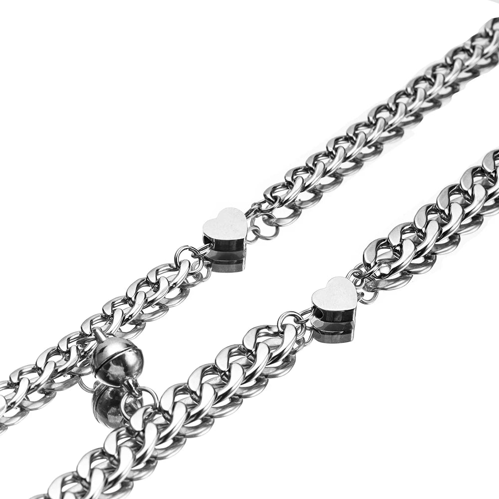 2pcs/set Stainless Steel heart-shaped Charm Couple magnet Bracelet high-quality Jewelry Valentine's Day Gift for Men women