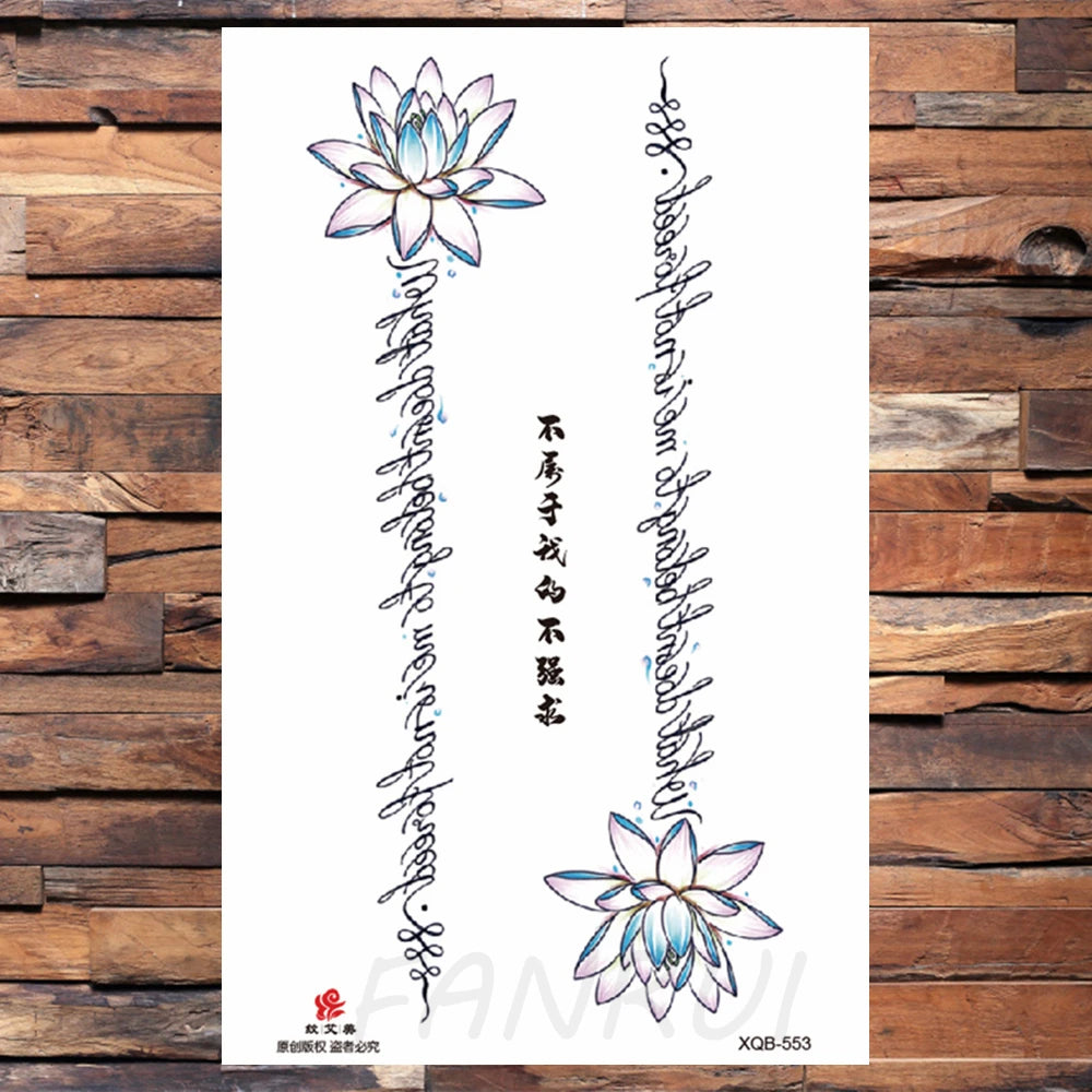 Watercolor Rose Flower Temporary Tattoo For Women Kids Girls Cherry Fake Tattoos Sticker Sexy Lotus Henna Waterproof Tatoo Waist