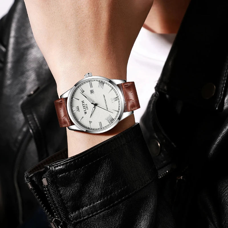 Business Watches male Quartz Wristwatch Leather Strap Mens Watches Fashion Retro Clock Real Boy Girl Birthday Valentine Gift