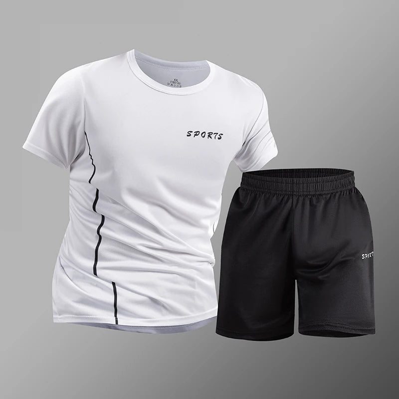 Men's Sportswear Ice Silk Quick Dry Fitness Running T-Shirts Sets Short Sleeve Training Shorts Sets 2 Piece Set Tracksuits Men