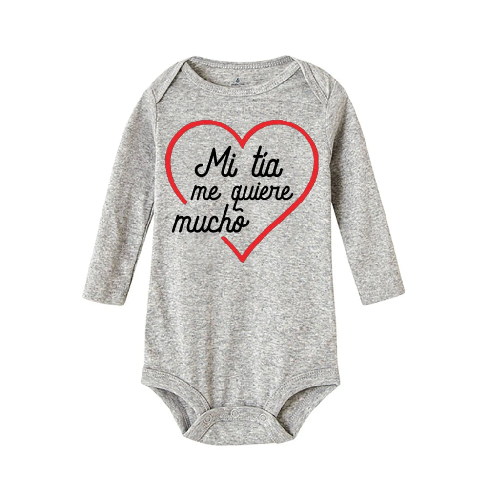 My Aunt Loves Me Very Much Print Baby Bodysuit Spanish Baby Romper Toddler Jumpsuit Girls Boys Long Sleeve Clothes Infant Romper