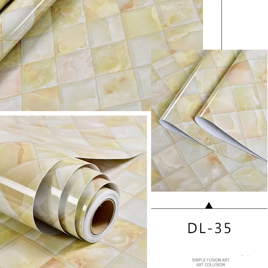 Marble Sticker Kitchen Oil-Proof Film Stove Waterproof Moisture-Proof Self-Adhesive Wallpaper Countertop Cabinet Renovation Tile
