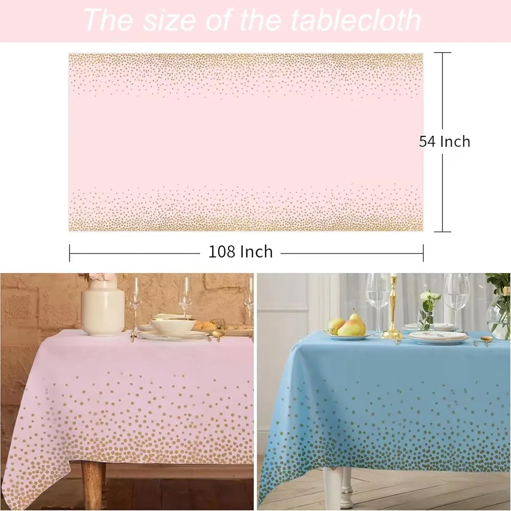 Pink Blue Gold Dot Plastic Tablecloth 54x108inch Rectangle Table Cover Disposable Table Cloth Baby Shower Birthday Party Decor