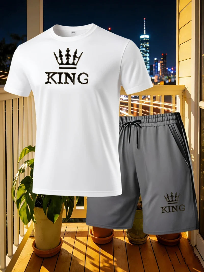 Men's Sports 2-piece Set Summer Men's Fashion Casual Short sleeved T-shirt Shorts Loose Fitness/Running/Leisure 2-piece Set