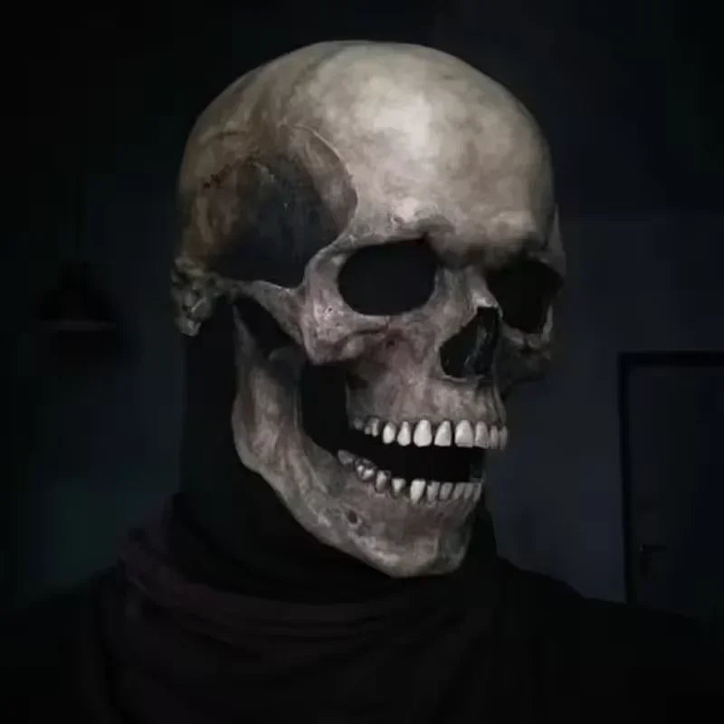 Full Head Latex Skull Mask Realistic Horror Halloween Cosplay Mask for Adults Scary Party Costume Skeleton Headgear Prop