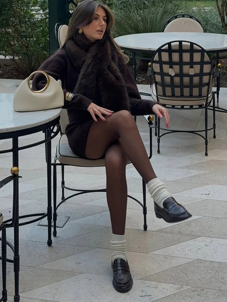 Elegant Brown Knitted Cardigan Skirt Suit Women Single Breasted Sweater Mini Skirts Set 2025 Autumn Chic Street Lady Outfits