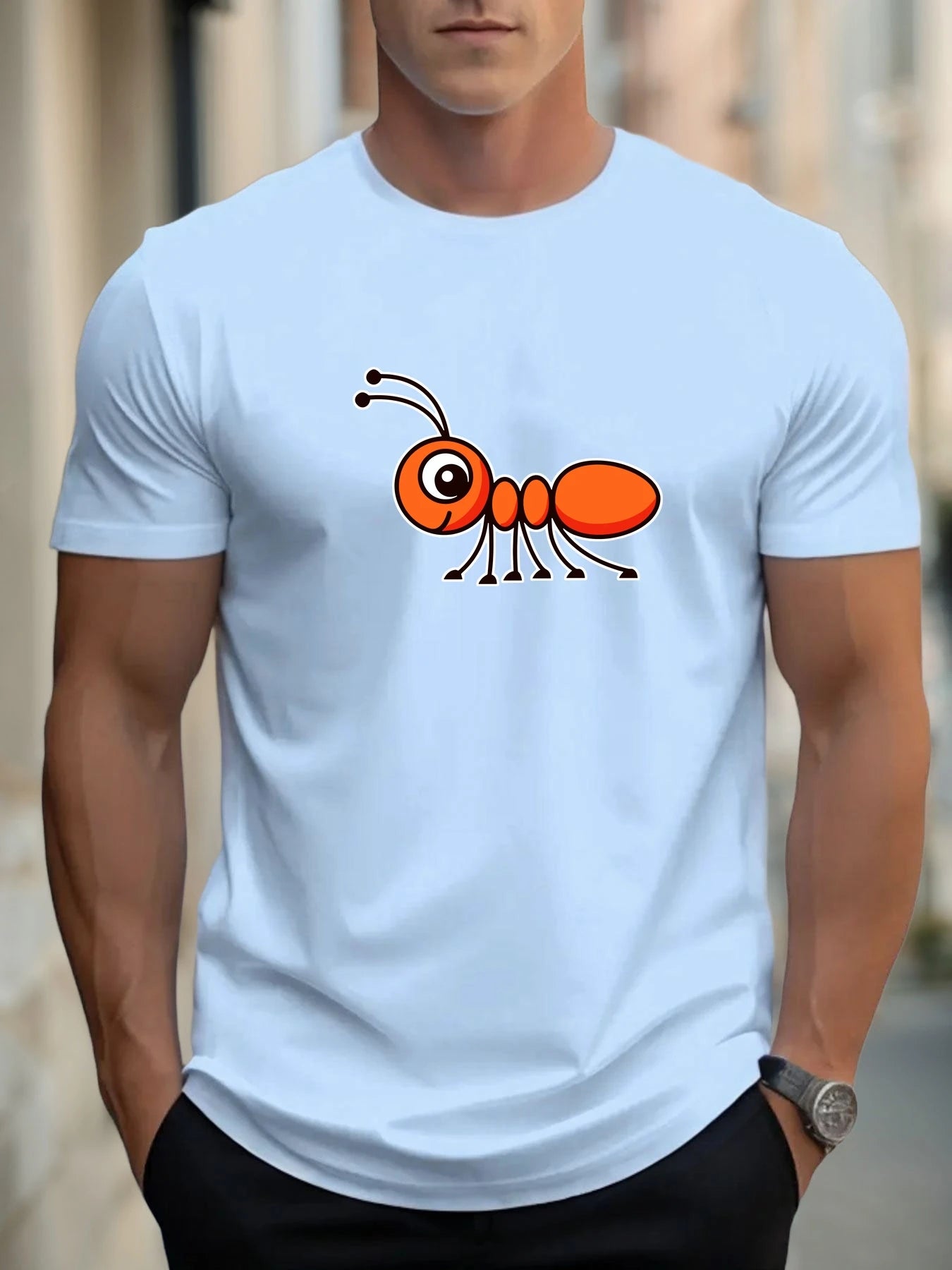 T Shirts For Men Ant 100% Cotton Graphic Printing Summer Round Neck T-Shirt Casual Breathable Street Style Daily Top
