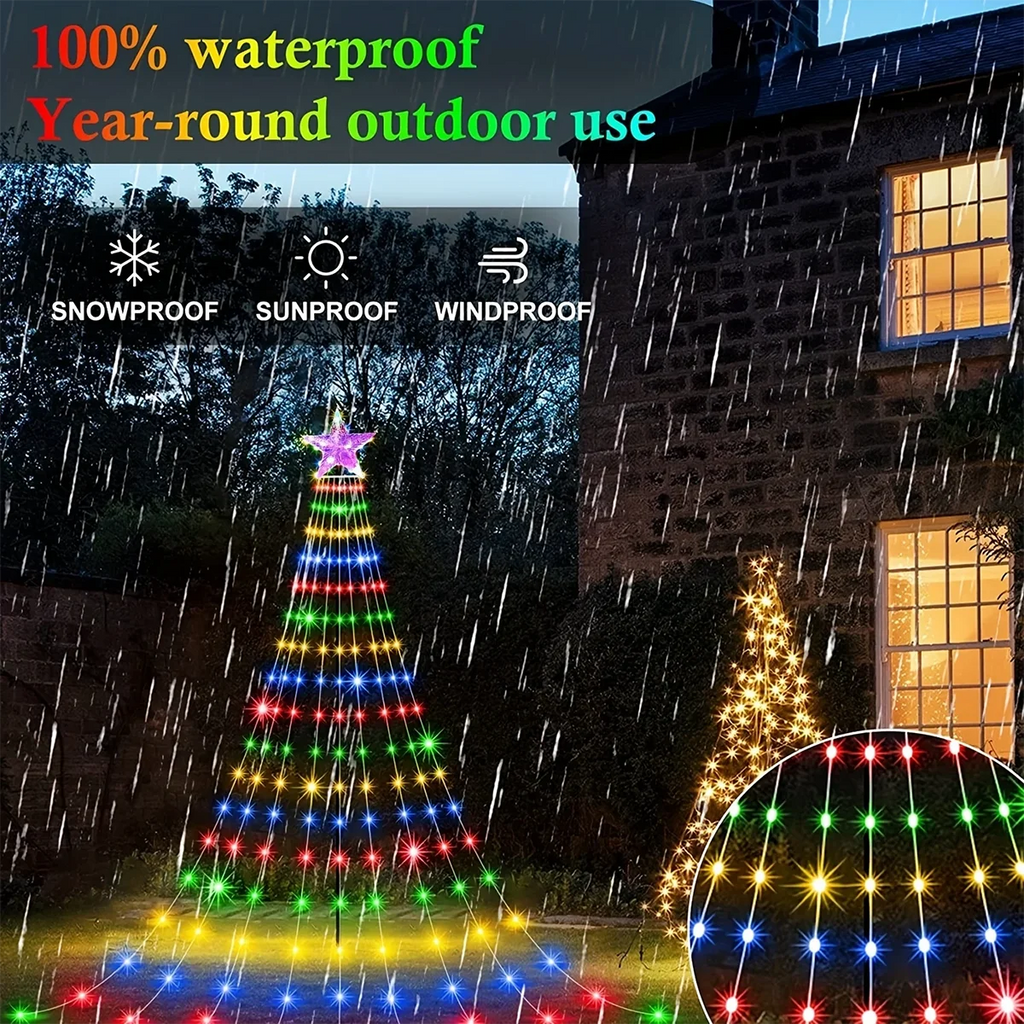 1PC Five-pointed Star Waterfall Lights USB/Solar Powered  Christmas String Lights for Christmas Party Halloween Home Decor