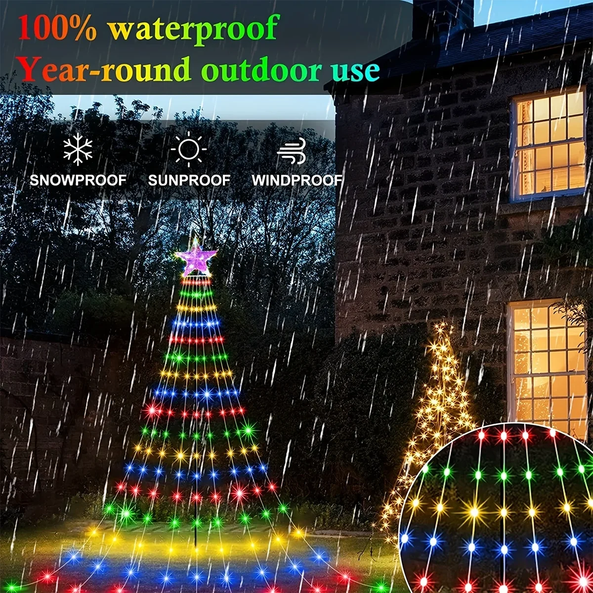 1PC Five-pointed Star Waterfall Lights USB/Solar Powered  Christmas String Lights for Christmas Party Halloween Home Decor