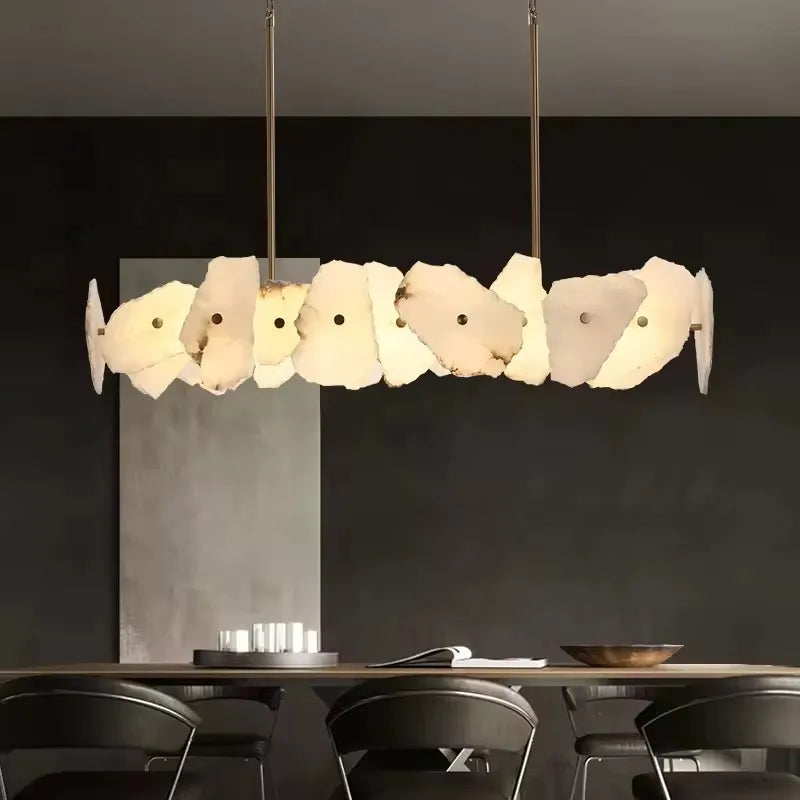 Modern Real Natural Marble Dining Room Decor Light Fixture LED Hanging Lamp Lustre Chandelier Luxury Home Decor Living Room