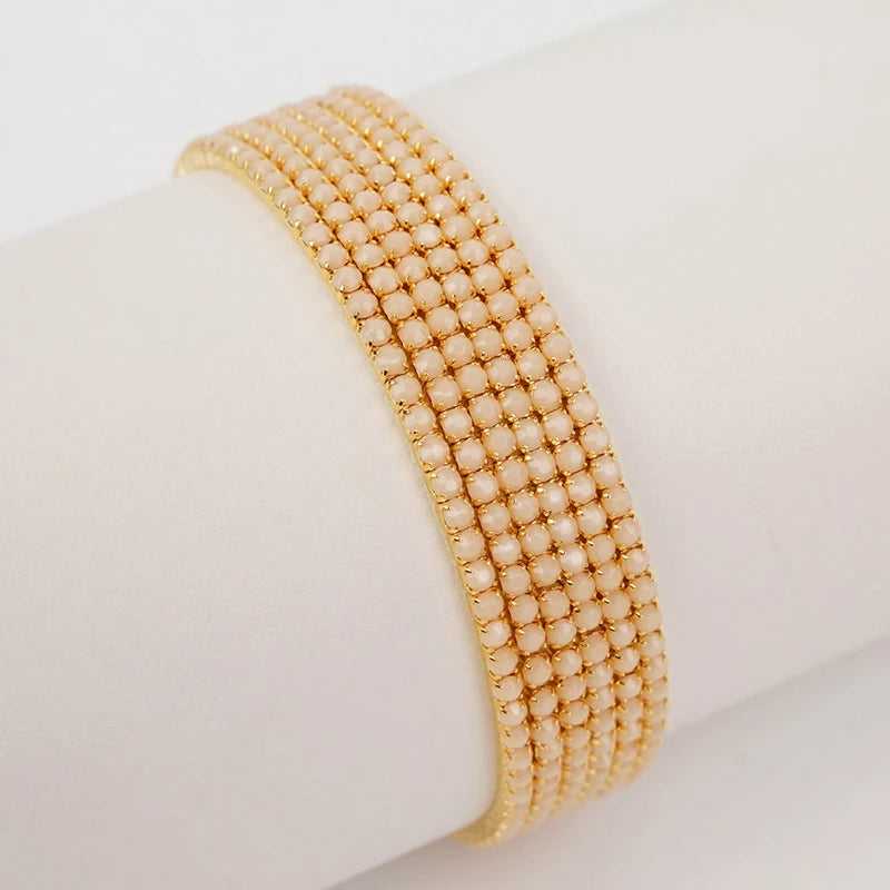 6pcs/set Fashion Acrylic Beads Elastic Bracelet For Women Stretch Stackable Gold Color Bracelets Wristband Daily Female Jewelry