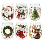 Wine Glasses Shiny Lead-Proof Seasonal Decoration Christmas 3D Santa Drink Glass for Tea Juice Cocktail Water Soda Beer Milk