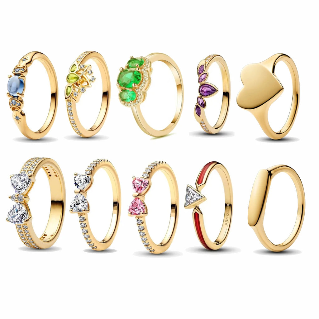 18K Gold Plated Original 925 Sterling Silver Ring Bow Heart Lotus Rings For Women Valentine's Birthday Gift DIY Jewelry 2025 New