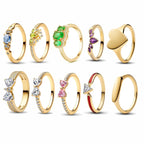18K Gold Plated Original 925 Sterling Silver Ring Bow Heart Lotus Rings For Women Valentine's Birthday Gift DIY Jewelry 2025 New