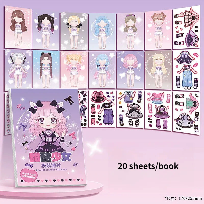 DIY Dress Up Sticker Girl Paper Doll Quiet Book Sweet Cool Girl Star Doll Change Clothes Scrapbook Craft Children's Makeup Book