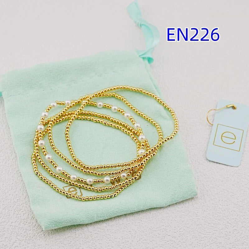 VKVVA Fashion Jewelry Gold-Plated Beaded Faux Pearl 5pcs Layered Stretch Bracelet Set for Women Birthday Gifts, Unique Gift