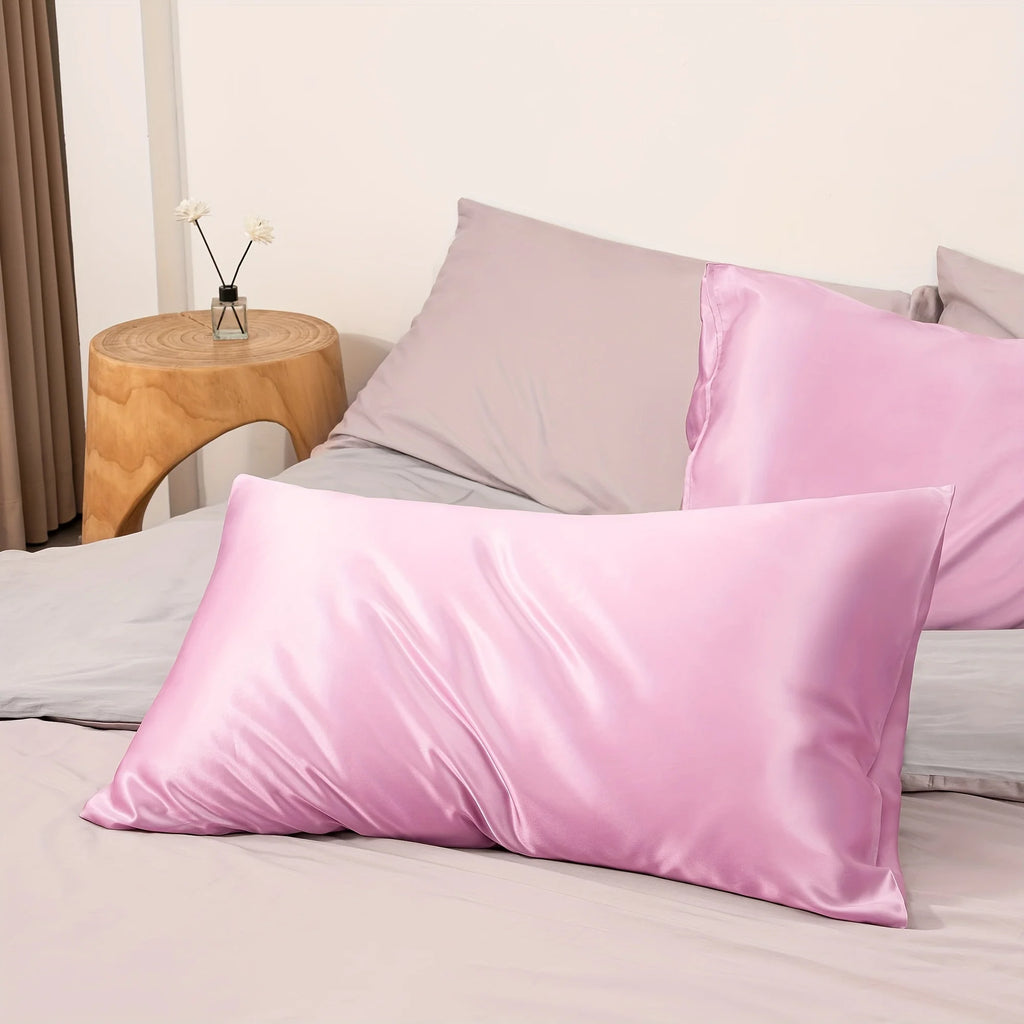 1 Pair Satin Pillowcase - Anti-Allergy Breathable Bedding Polyester Satin with Envelope Closure Machine Washable & Skin-Friendly