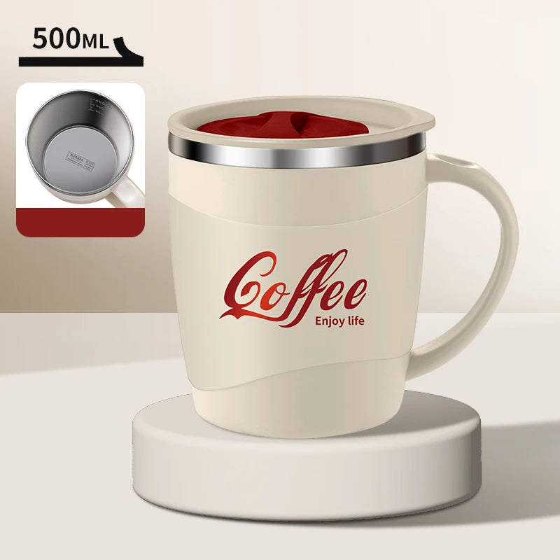1pc 500ml 304 Stainless Steel Coffee Mug Double Wall Vacuum Insulated Tumbler with Lid Spill Proof Travel Cup for Hot Cold Drink