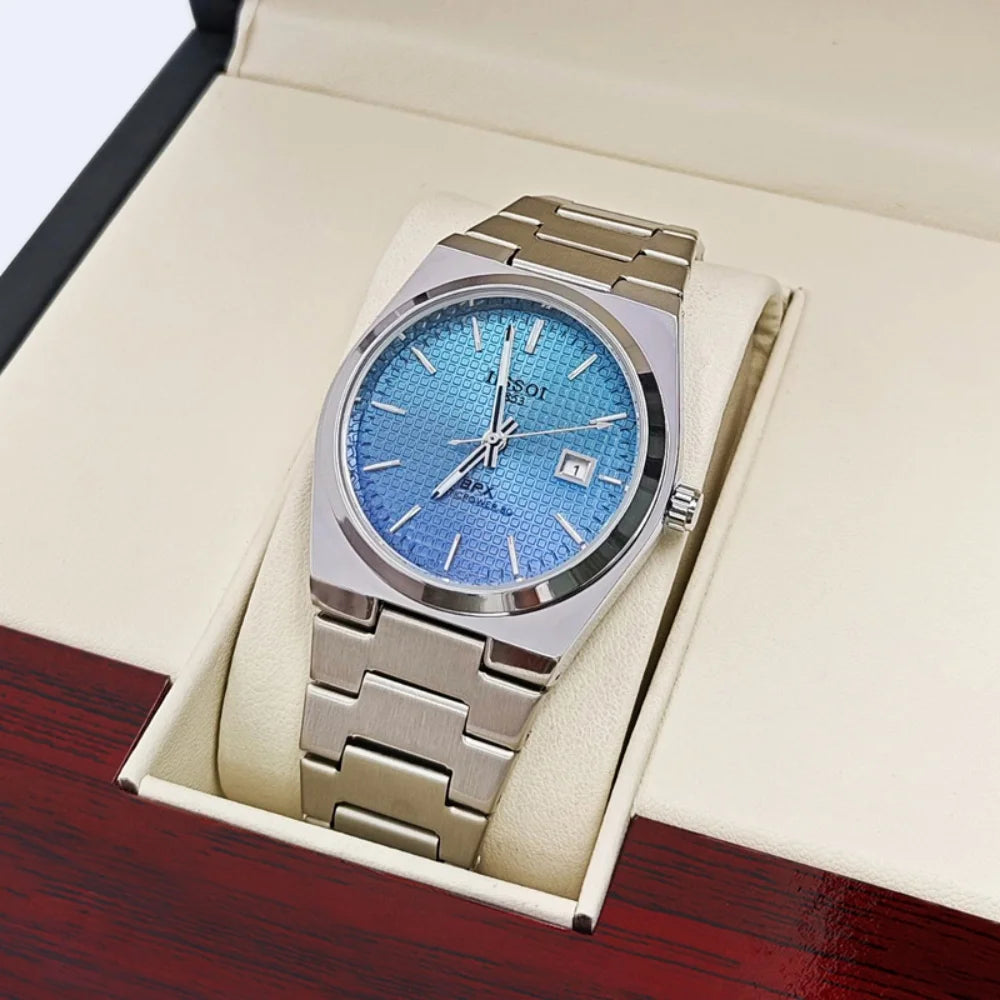 New Style Light Luxury Fashion Business Simple and Stylish Men's Watch, Hollow Design, Calendar Display, Butterfly Clasp Stainless Steel Strap, Personalized Street Style Essential for Students and Trendy Men, the First Choice