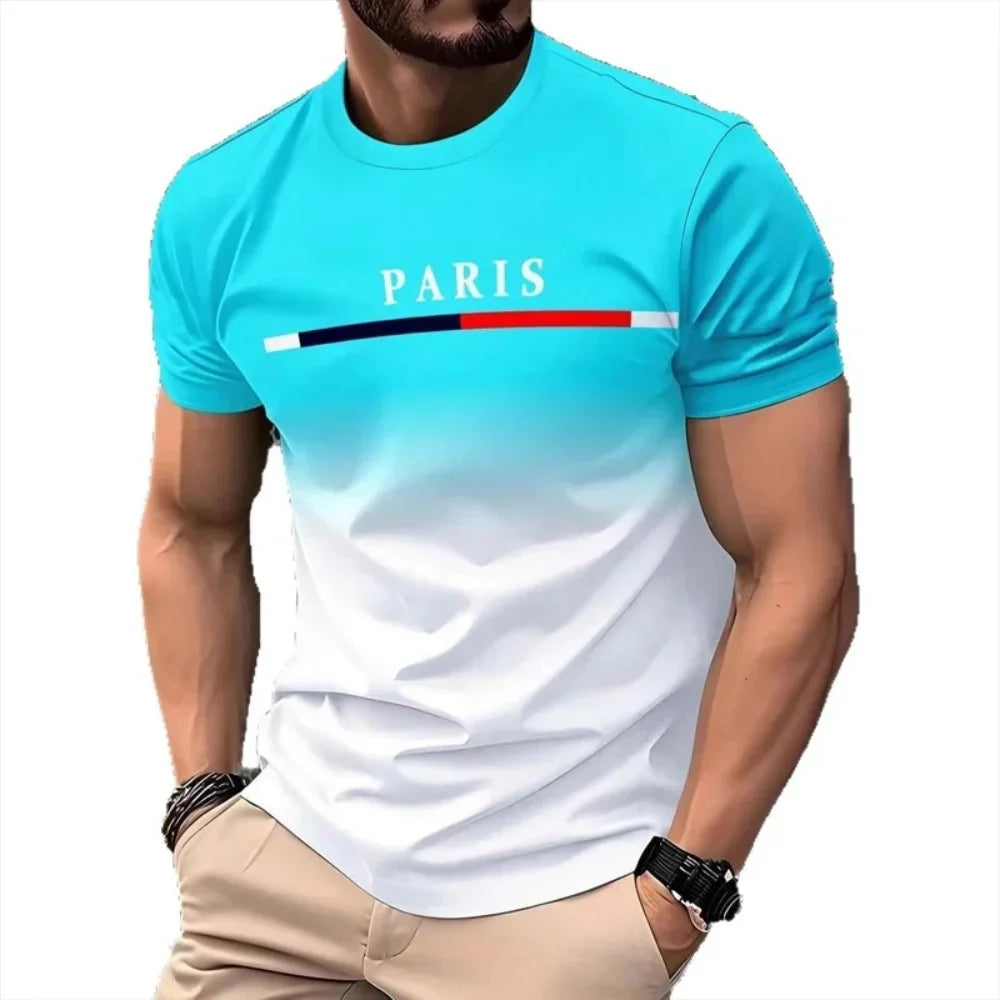 Summer New Fashion Trend Men's T-shirt 3D Letter Gradient Printed Simple Casual Short Sleeve Tops Streetwear Unisex Y2k Clothing