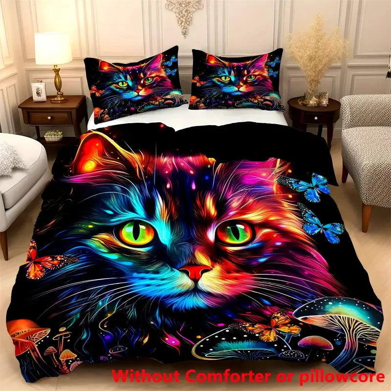 Cute Cat 3pcs Duvet Cover Set, 3D Digital Printed Duvet Cover, Soft Comfortable Breathable Bedding Set for Bedroom, Dorm