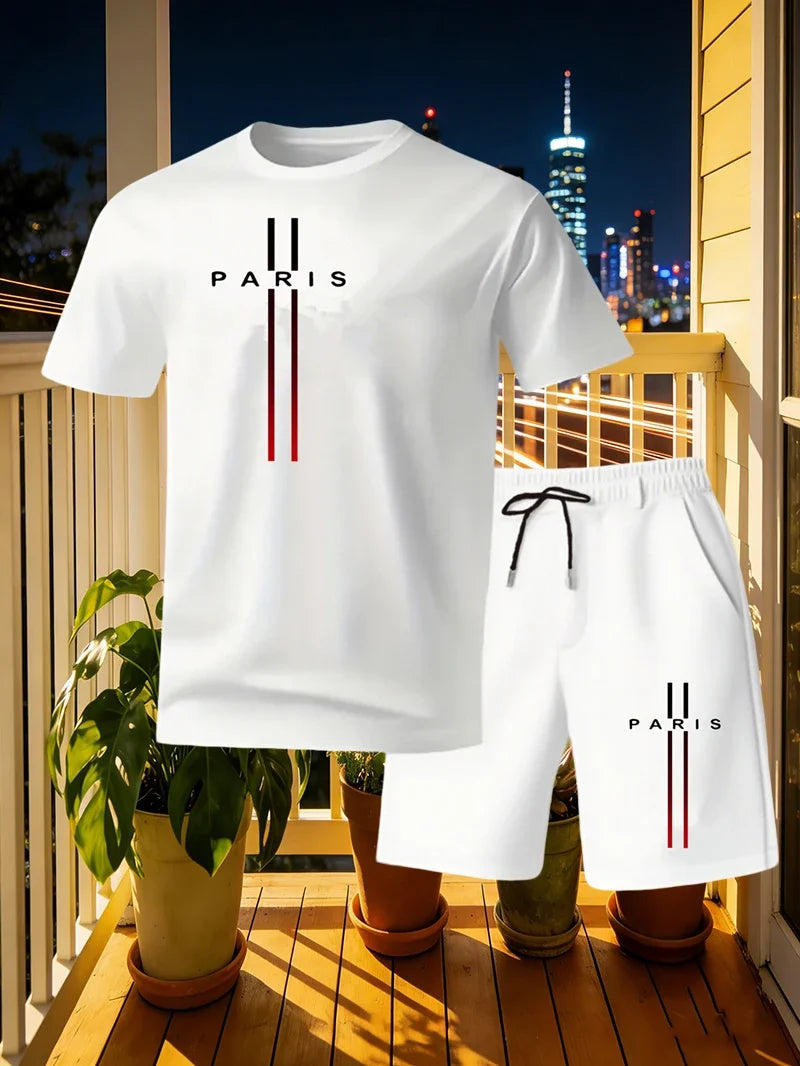 Summer Men's Sportswear Set Short Sleeve T-shirt and Pants Casual 2-piece Set Running and Fitness Sportswear